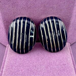 Navy and Silver Clip on Earrings